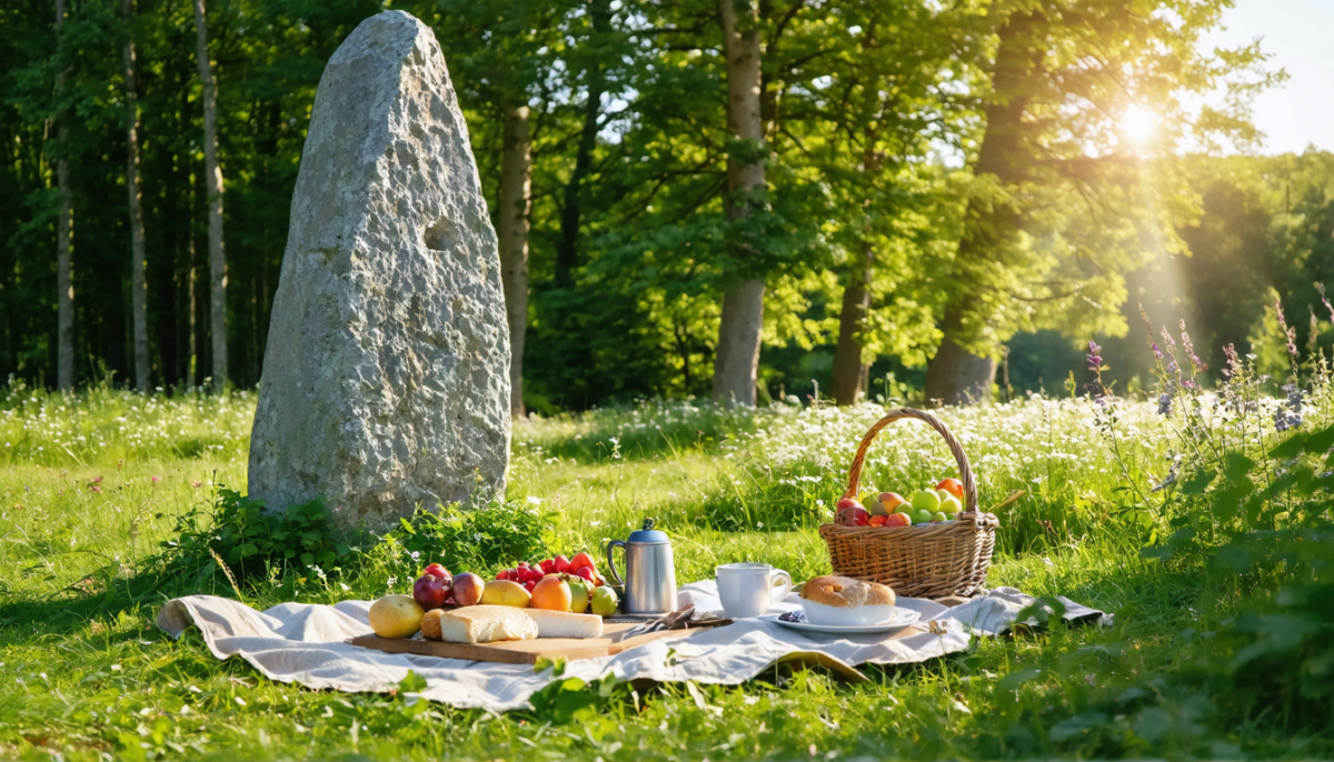 découvrez le menhir d'olonne-sur-mer lors d'une randonnée bucolique en pleine nature, suivie d'un déjeuner convivial au cœur de la forêt pour une expérience ressourçante.