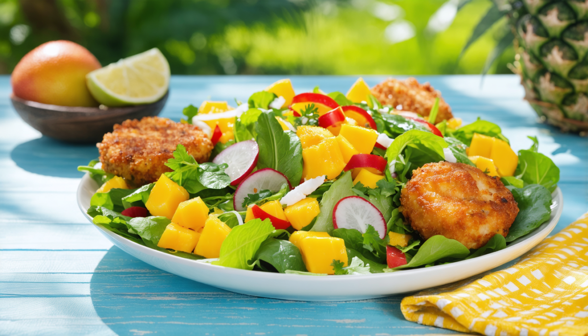 découvrez notre salade fraîche et légère, l'accompagnement idéal pour sublimer vos accras de morue avec une touche de fraîcheur et de légèreté.